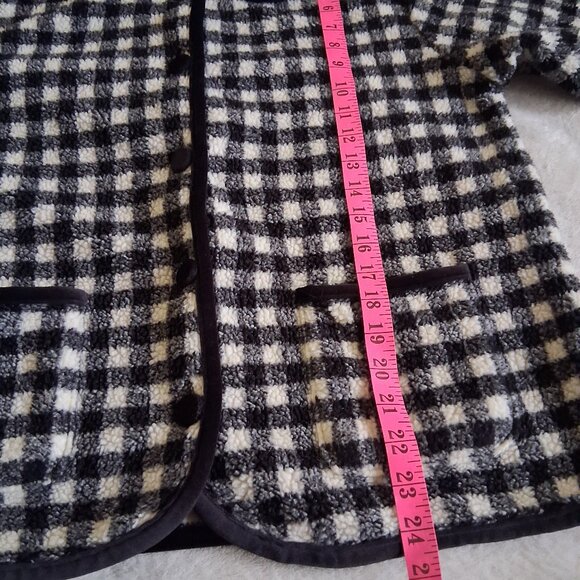 Talbots Vintage Women's Small Black & White Plaid Velvet Trim Fleece Jacket - Picture 13 of 14